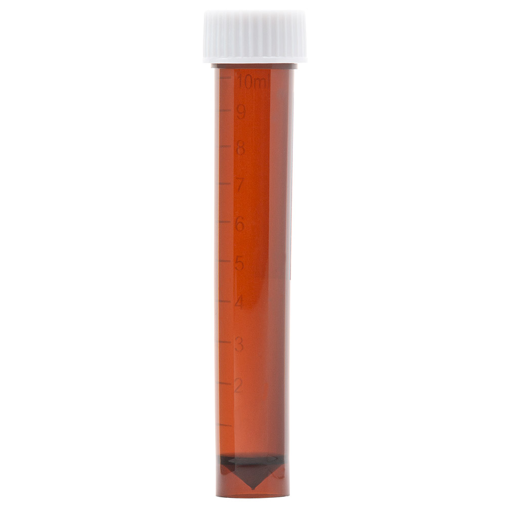 Globe Scientific Transport Tube, 10mL, with Separate Screw Cap, AMBER, PP, Conical Bottom, Self-Standing, Molded Graduations Storage Tubes; Transport Tubes; Specimen Tubes; Self standing tube